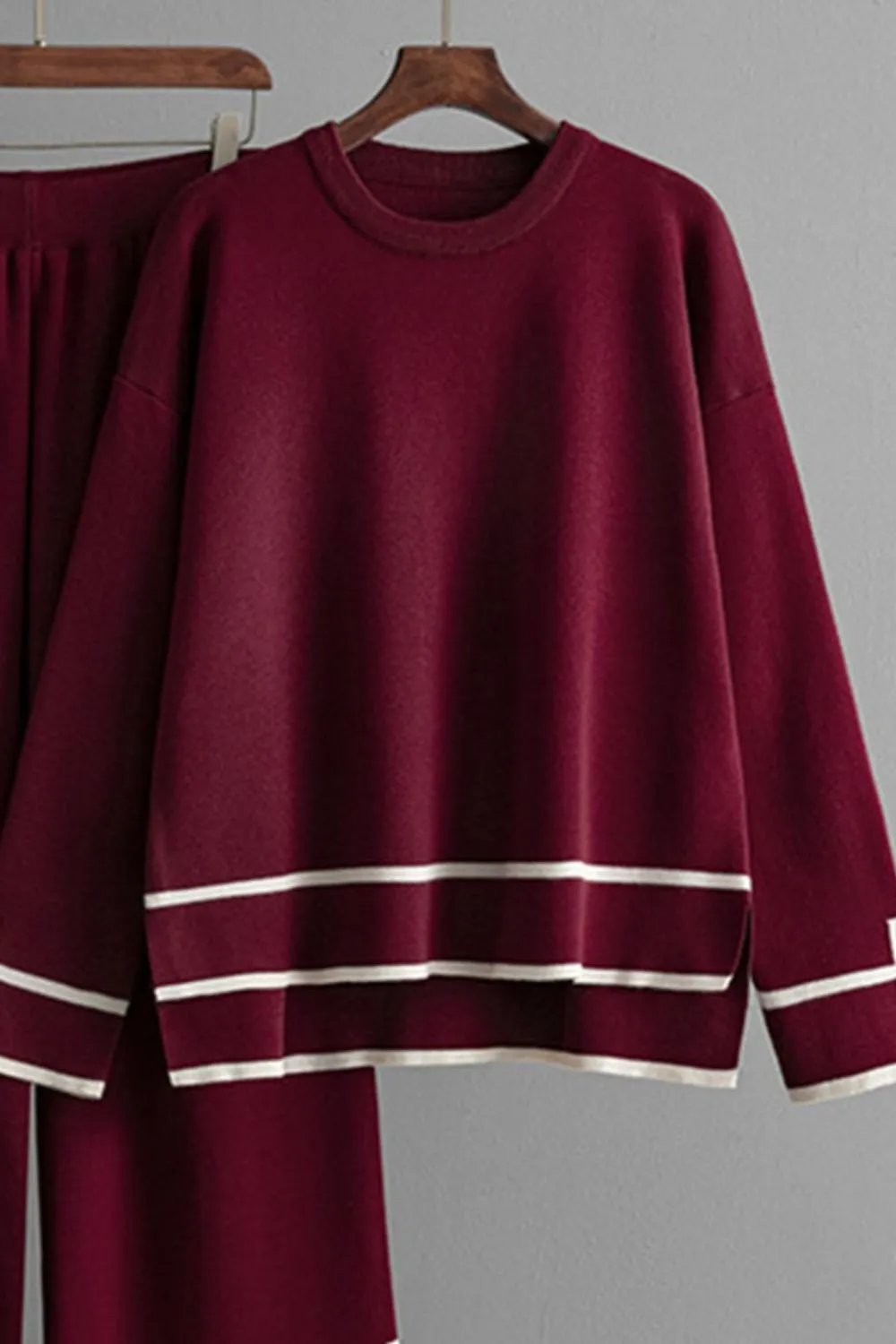 High-Low Round Neck Top and Pants Sweater Set, image 15