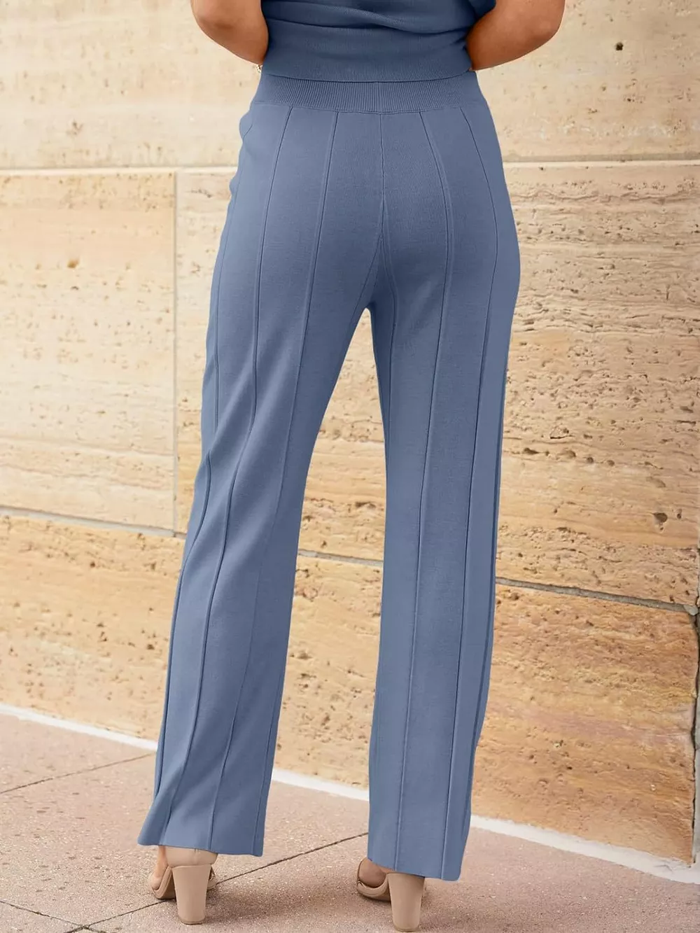 Casual Solid Color Cap Sleeve Top and Pants Knit Set, image 35