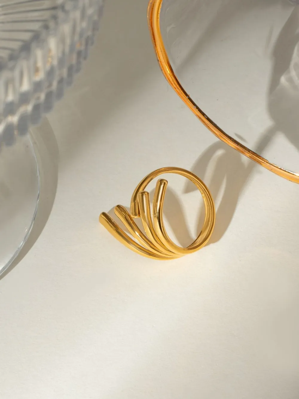 18K Gold-Plated Stainless Steel Irregular Open Ring, image 4