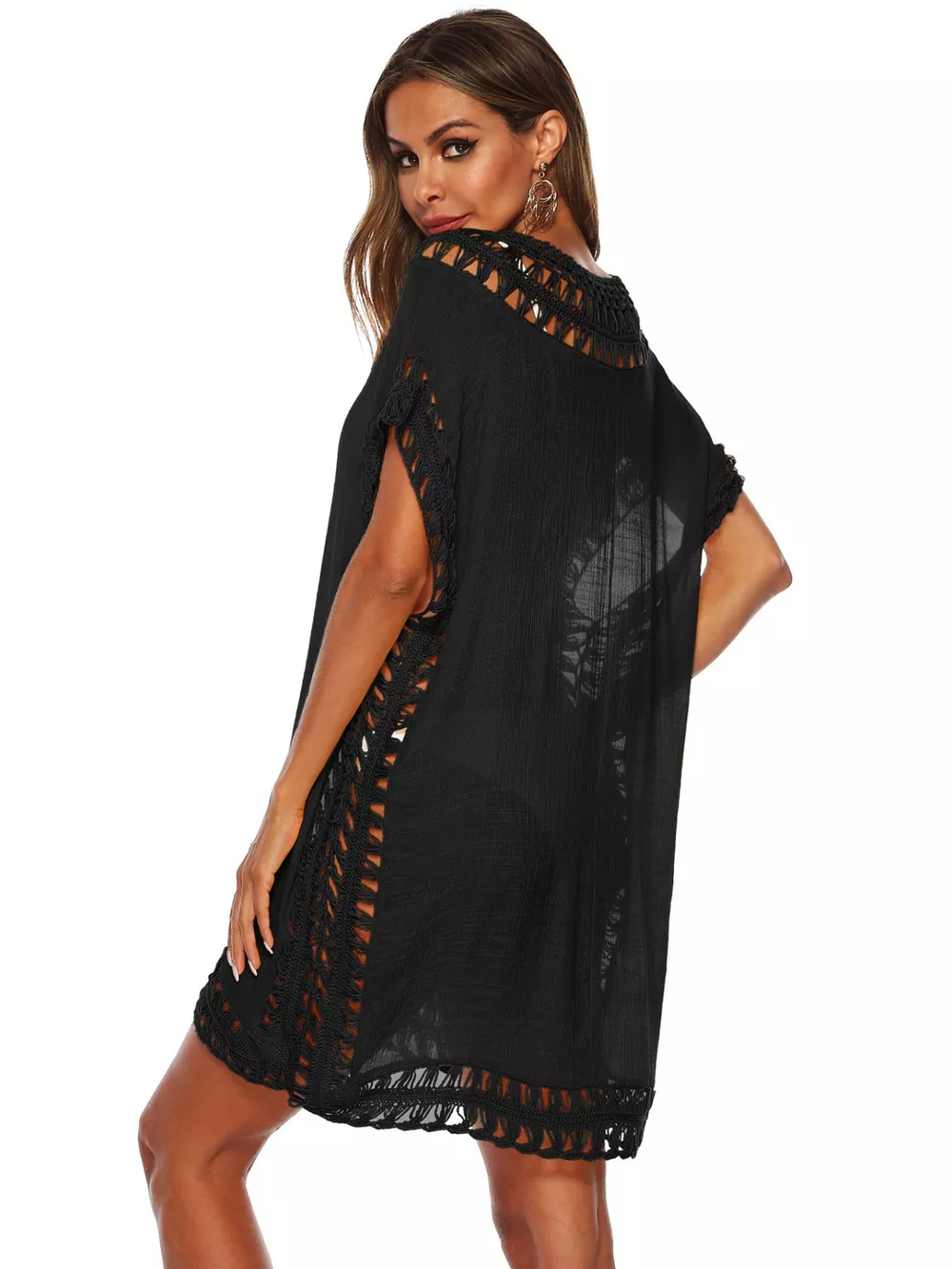 Crochet Trim V-Neck Cover-Up Dress, image 4