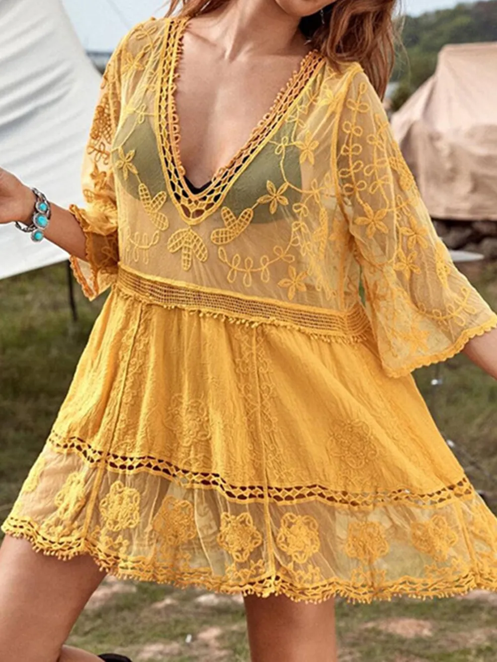 Lace Detail Plunge Cover-Up Dress, image 13