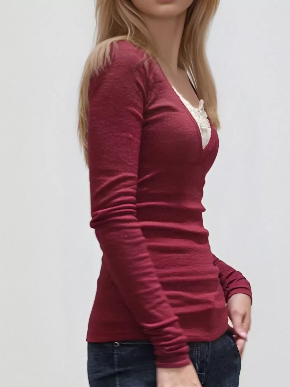 Lace Detail Long Sleeve T-Shirt, image 4