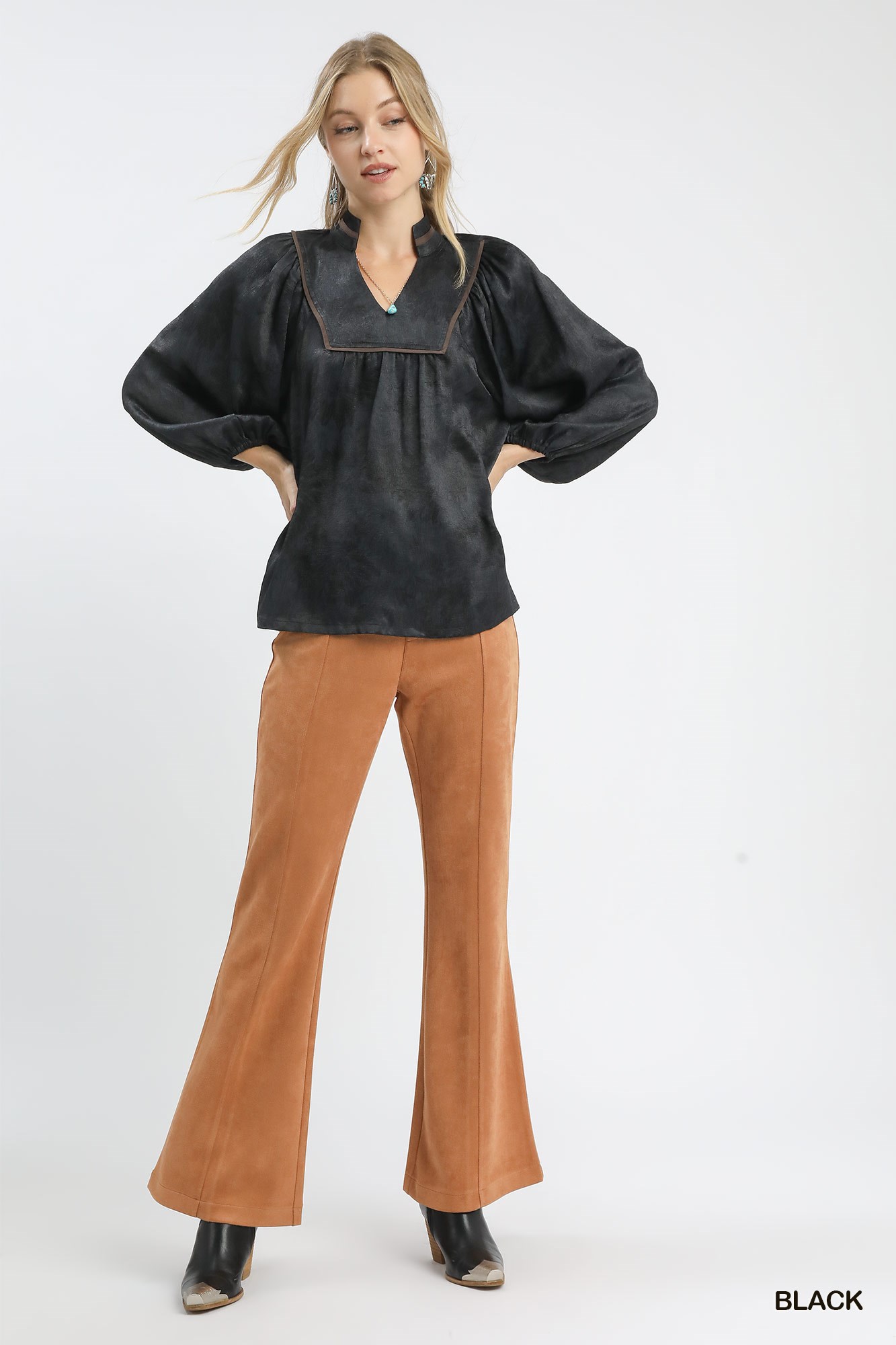 Crinkle Brocade Long Sleeve Blouse, image 4