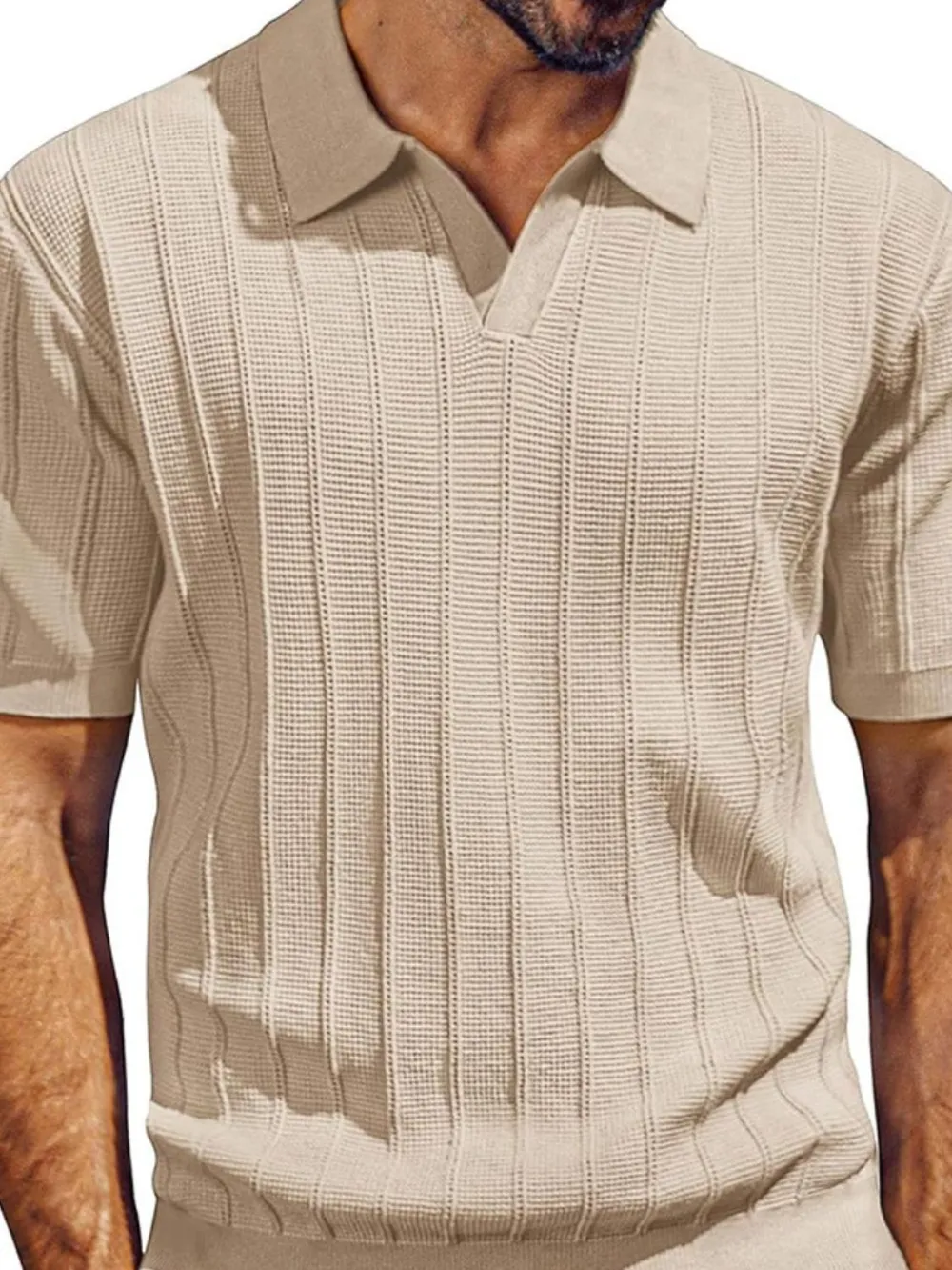 Men's Full Size Textured Collared Neck Short Sleeve Polo Plus Size, image 3