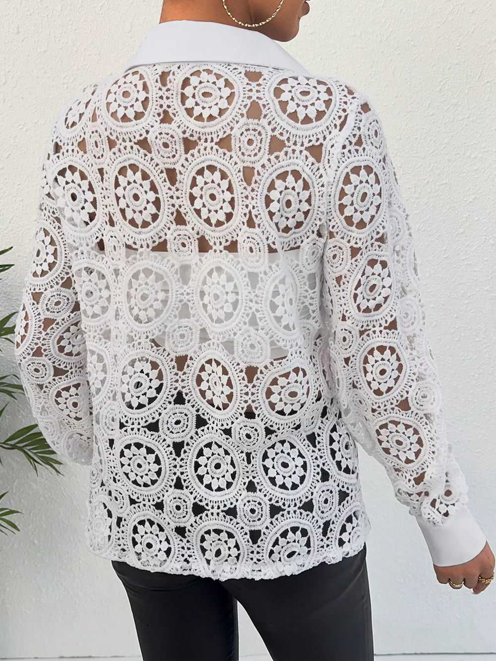 Lace Button Up Long Sleeve Shirt, image 5