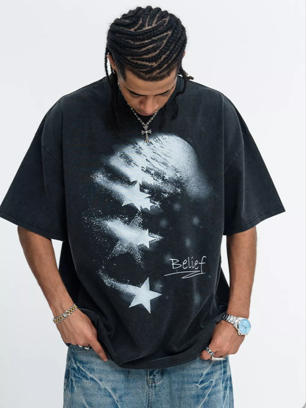 Men's Star Round Neck T-Shirt, image 3