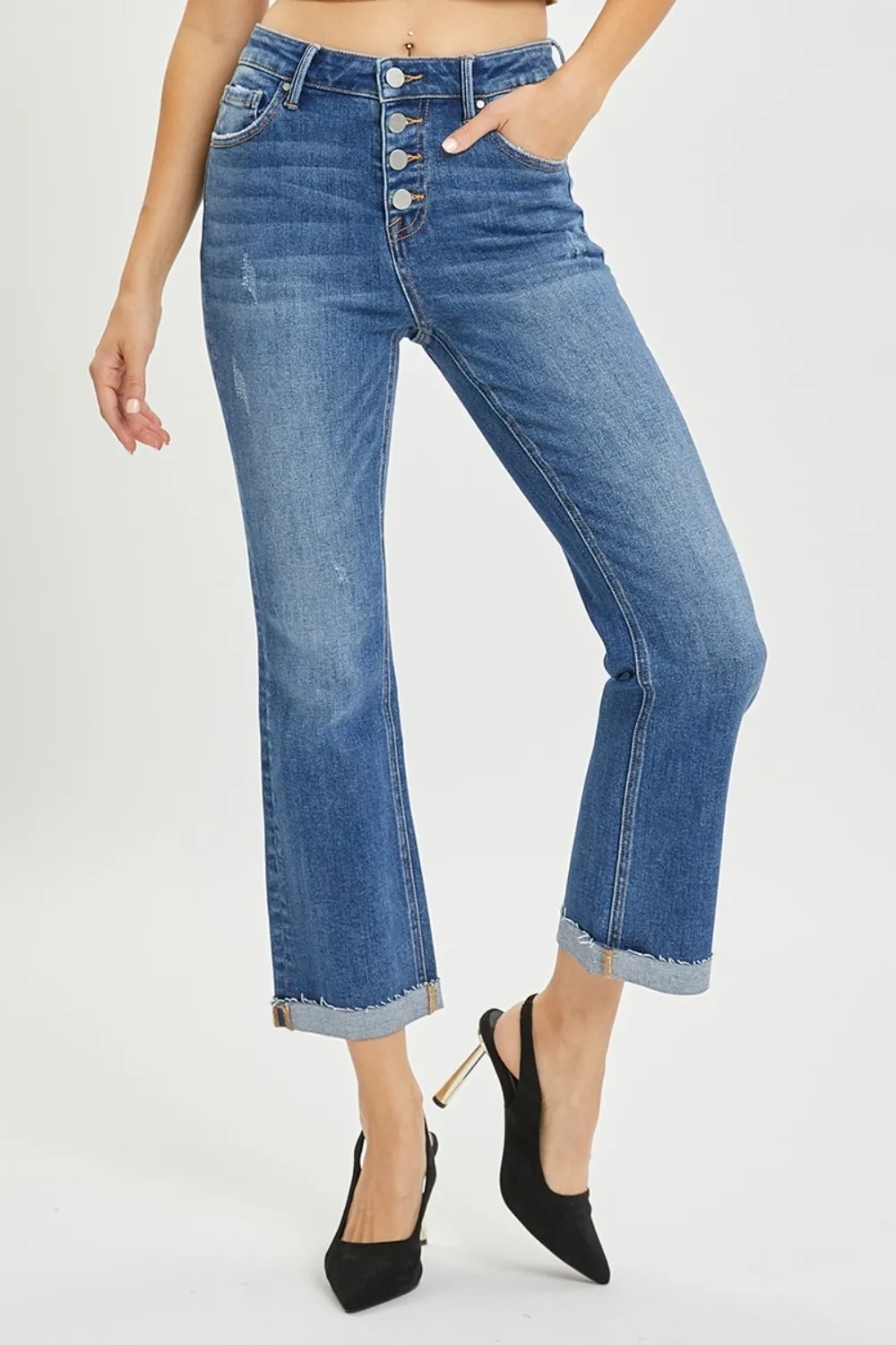 Full Size Button Fly Cropped Bootcut Jeans, image 6