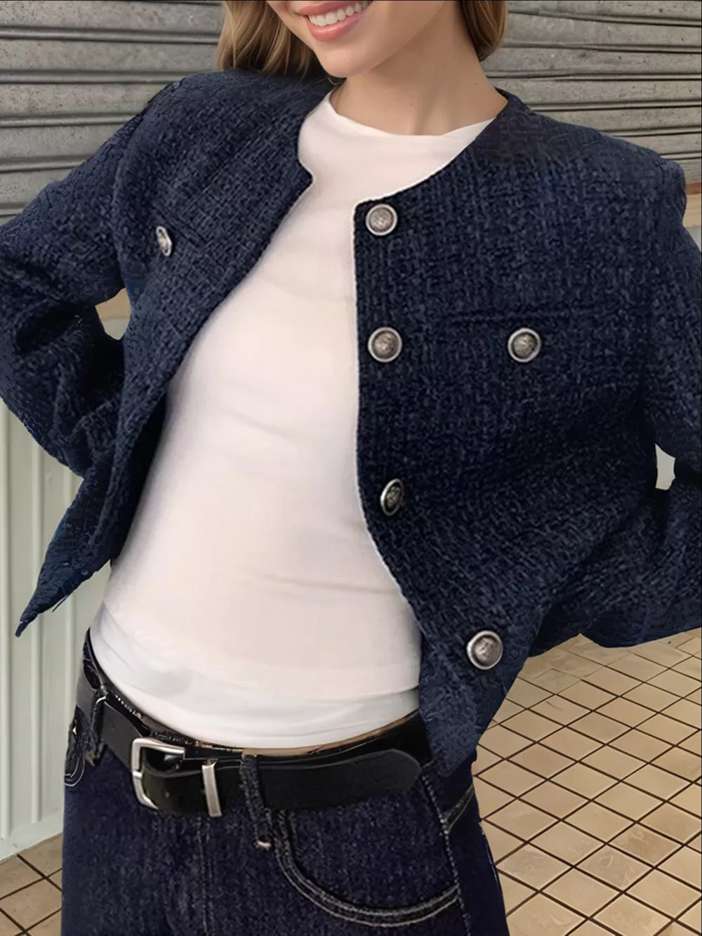 Tweed Metallic Buttons Cropped Outerwear, image 4