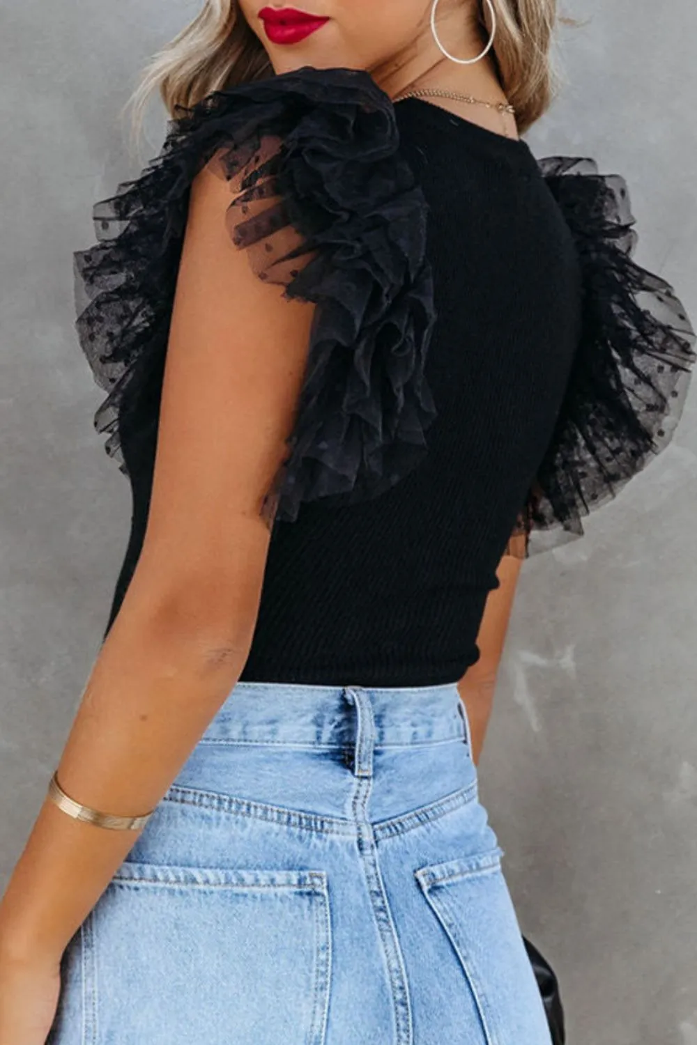 Ruffled Round Neck Cap Sleeve Blouse, image 16