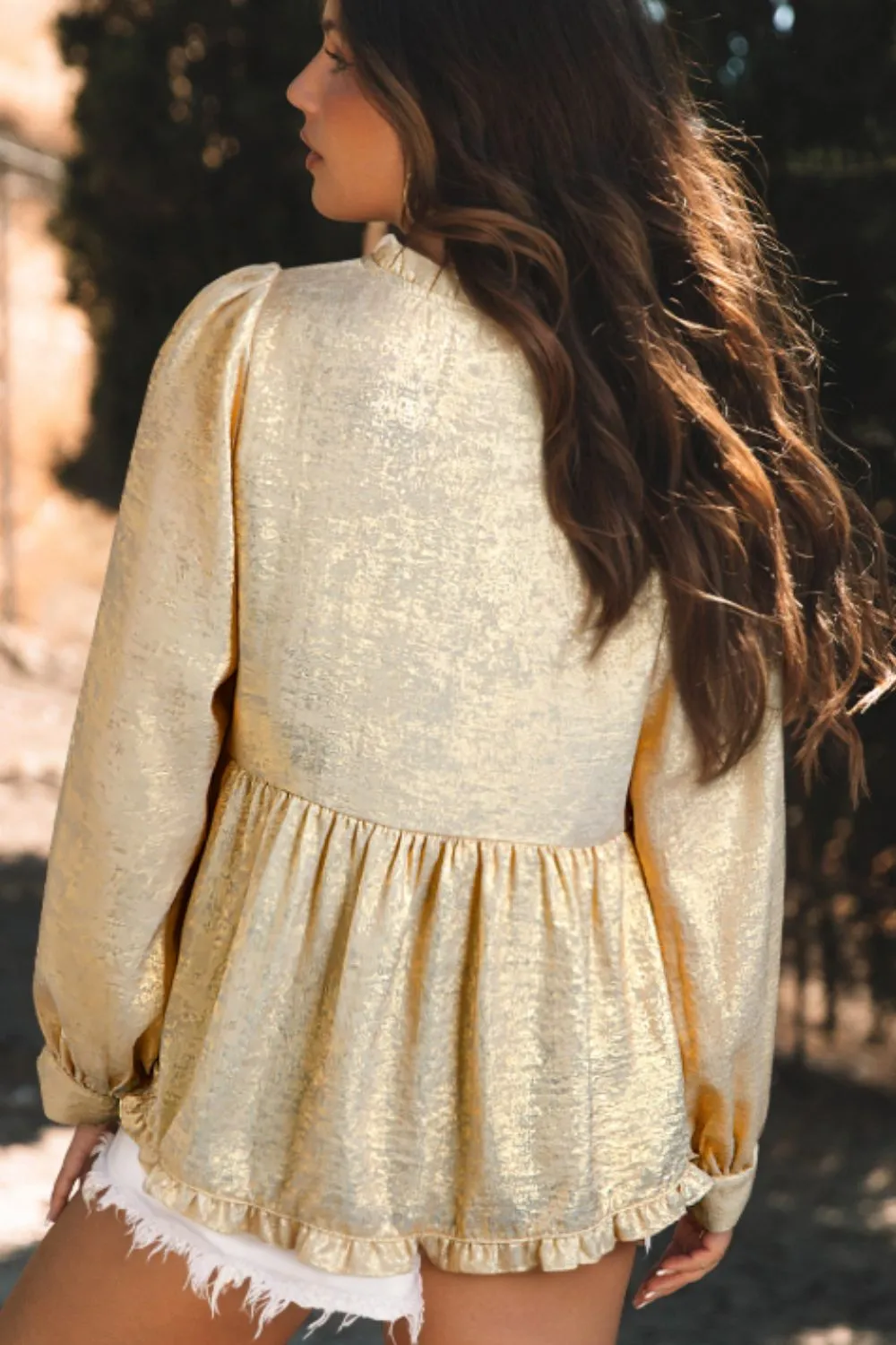 Frill Peplum V-Neck Long Sleeve Blouse, image 9