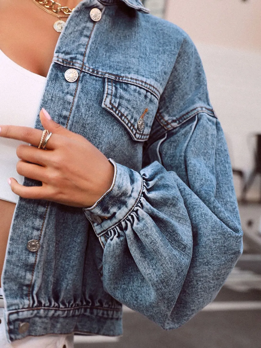 Collared Neck Dropped Shoulder Denim Top, image 4