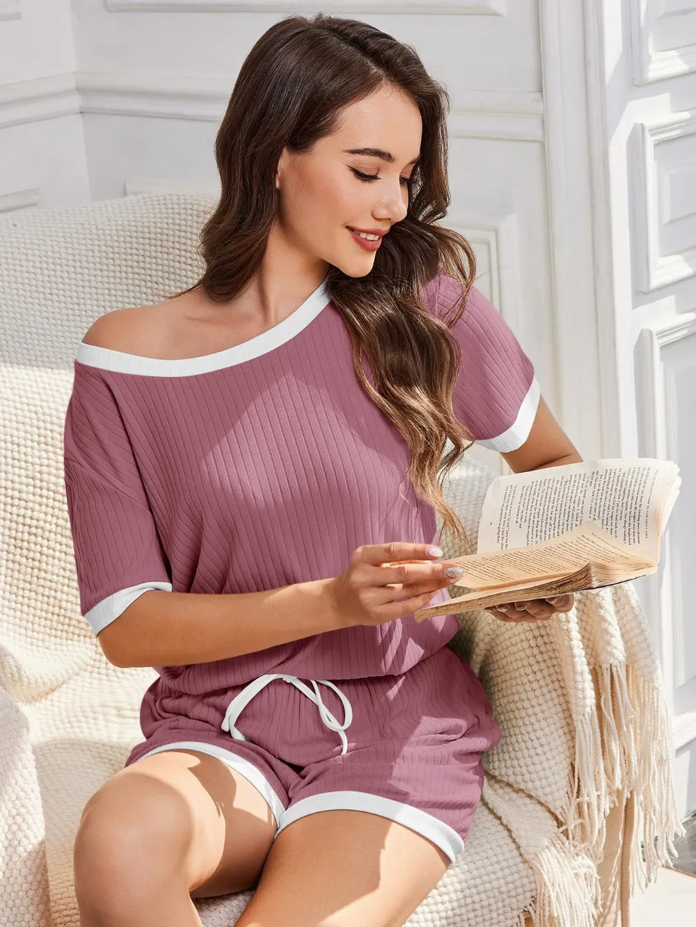 Ribbed Short Sleeve Top and Shorts Set, image 7