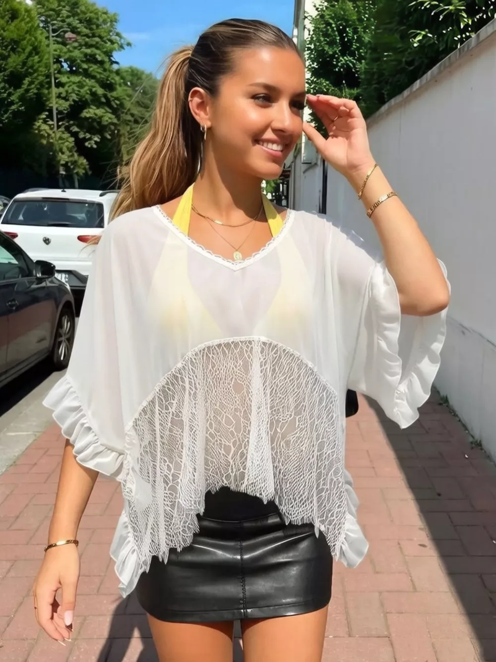 Lace Trim Flowy Cover-Up, image 4