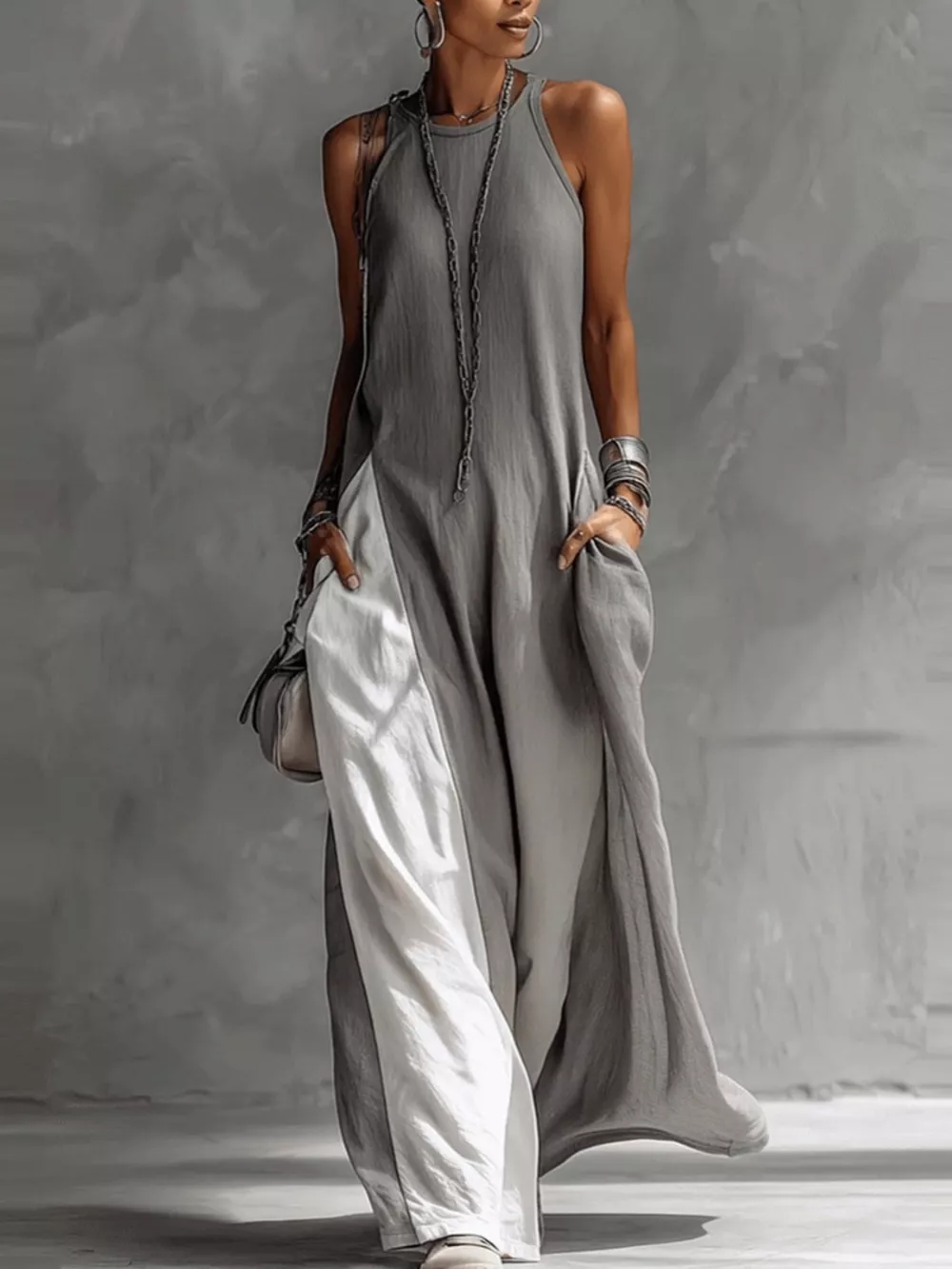 Two-Tone Sleeveless Maxi Dress, image 2