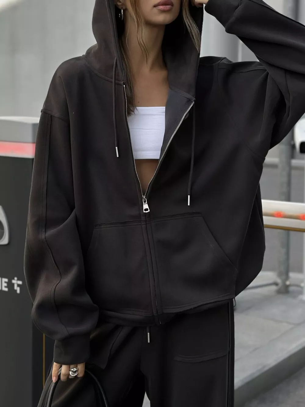 Oversized Zip-Up Hoodie and Wide-Leg Pants Set, image 29