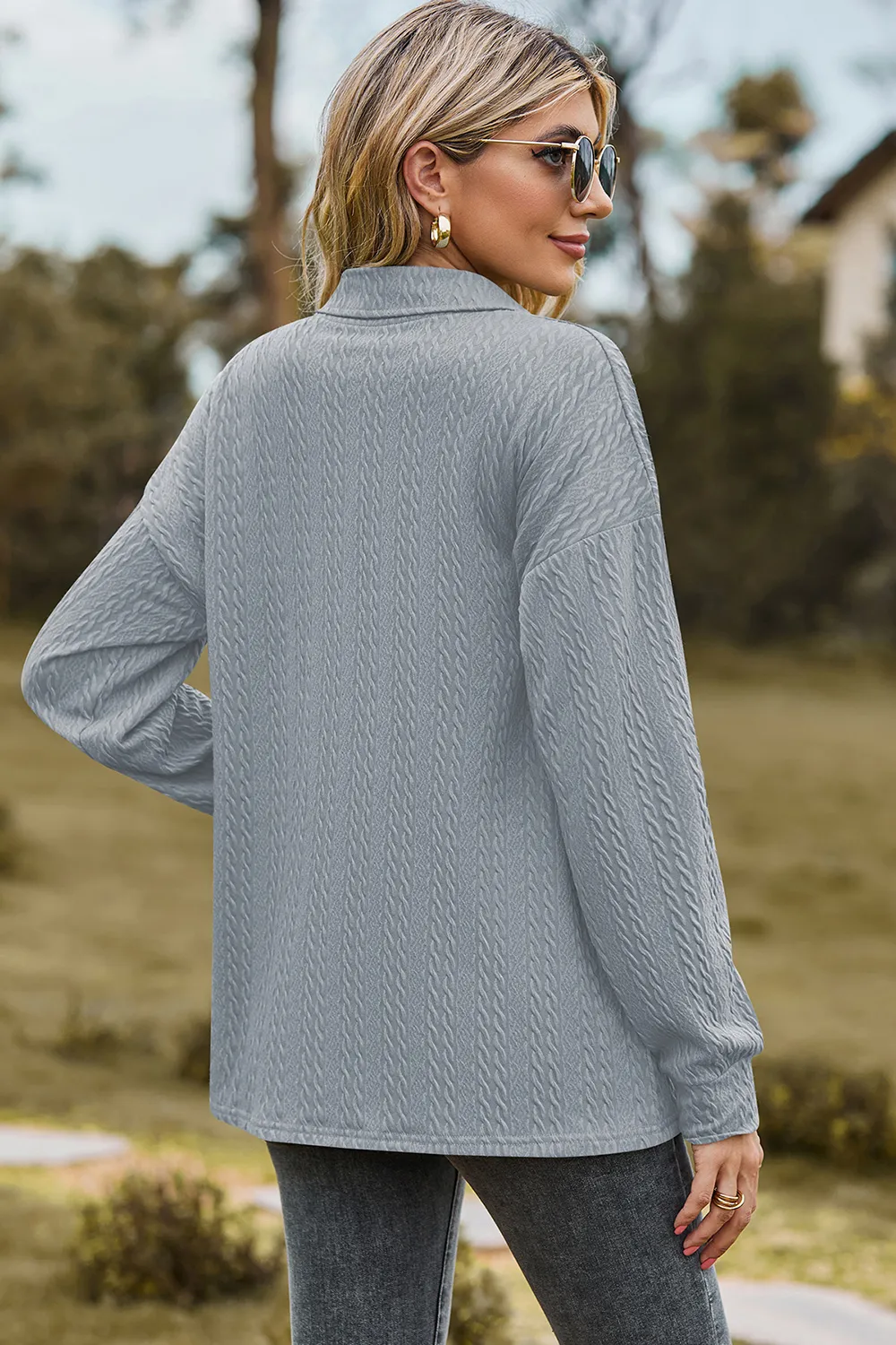 Half Button Dropped Shoulder Blouse, image 11