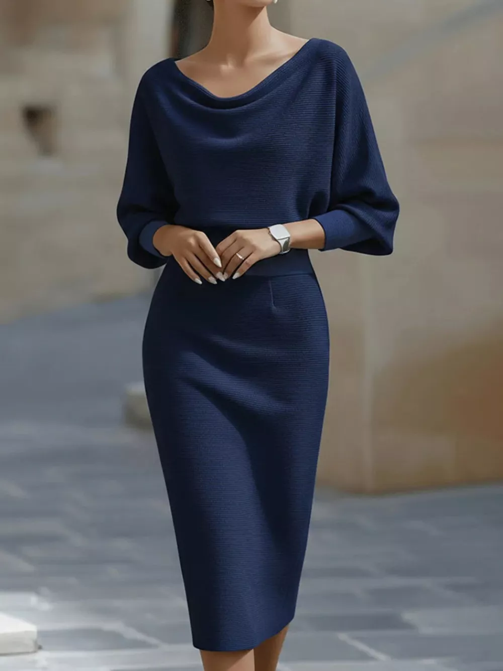 Cowl Neck Knit Bodycon Dress, image 3