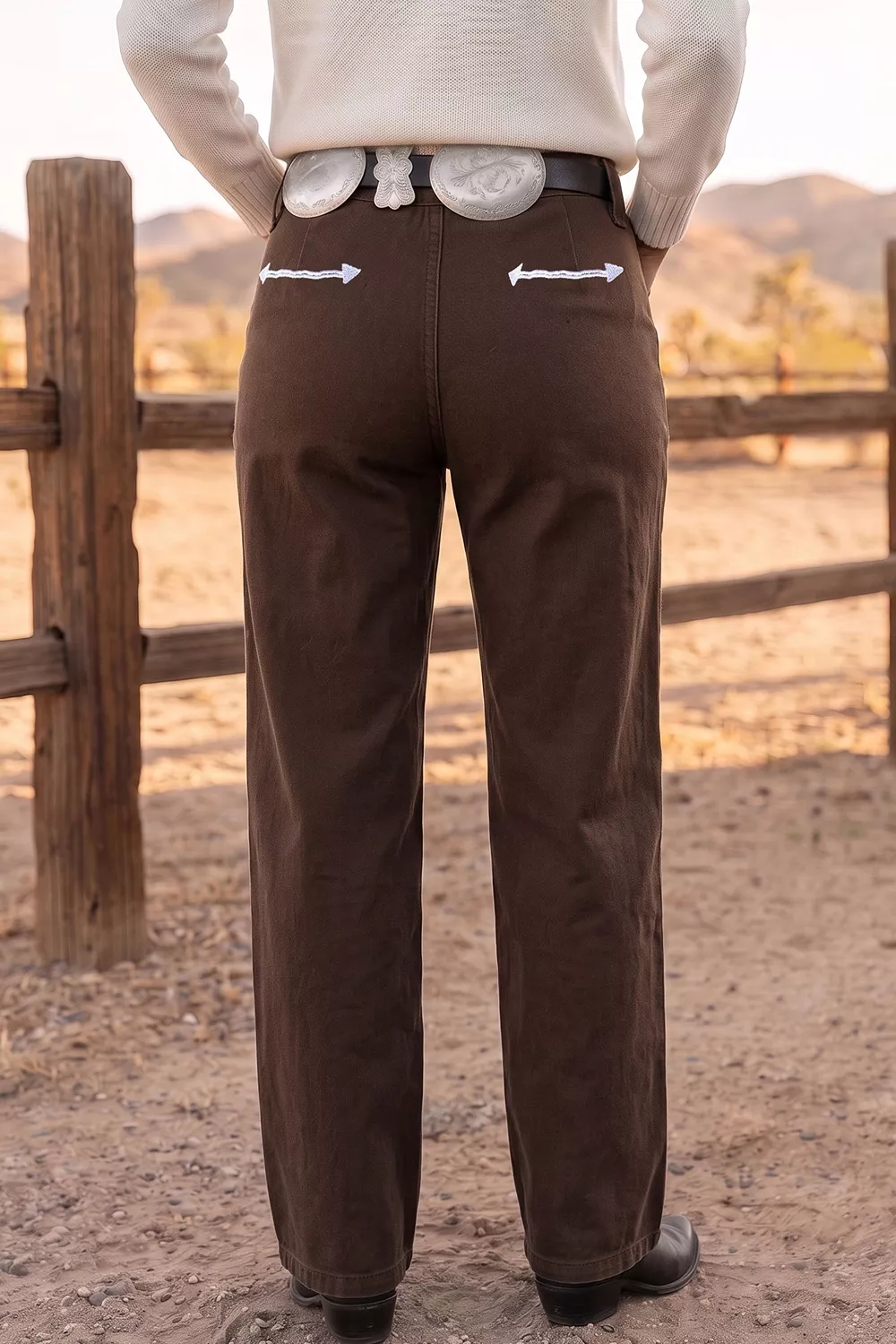 Western Colorblock Pockets Button Fly Decorative Belt Loops Straight Leg Jeans, image 2