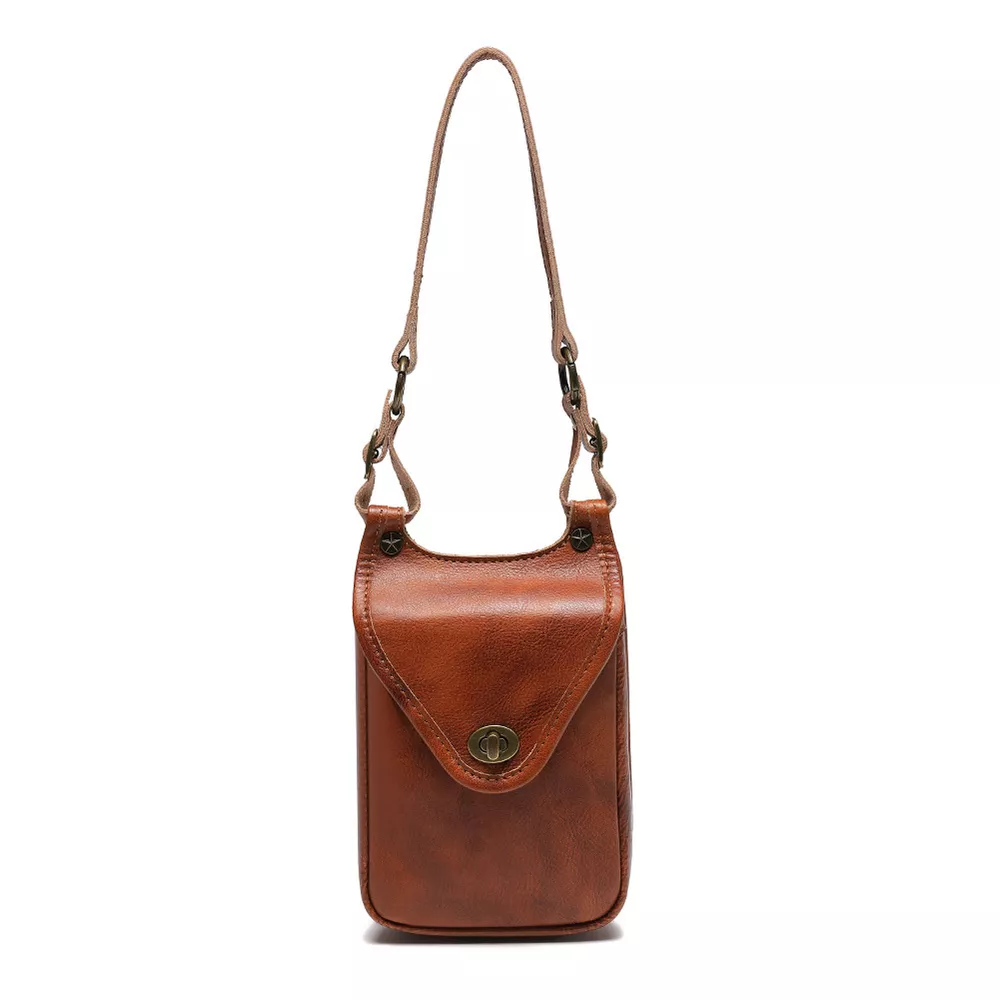 Cowhide Leather Crossbody Bag with Metal Clasp, image 3