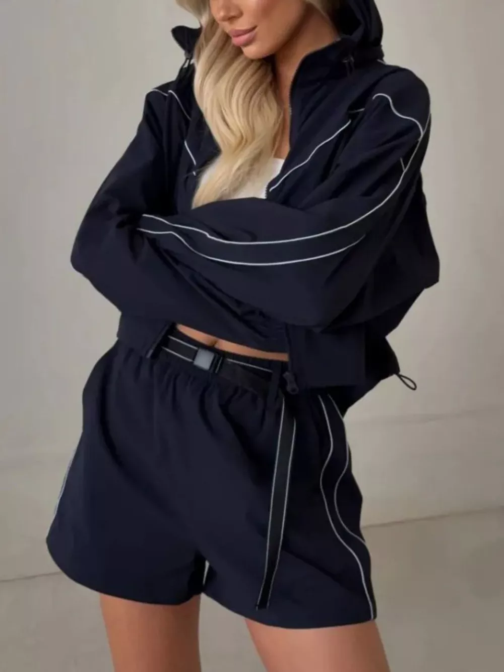 Drawstring Zip-Up Jacket and Shorts Set, image 15