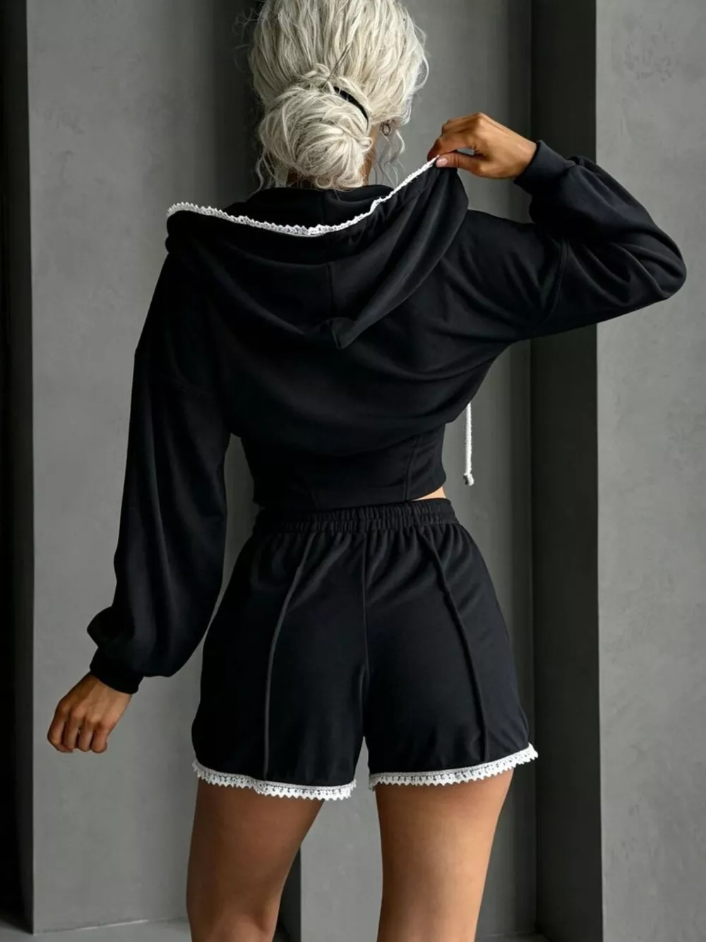 Drawstring Zip-Up Hoodie and Shorts Set, image 9