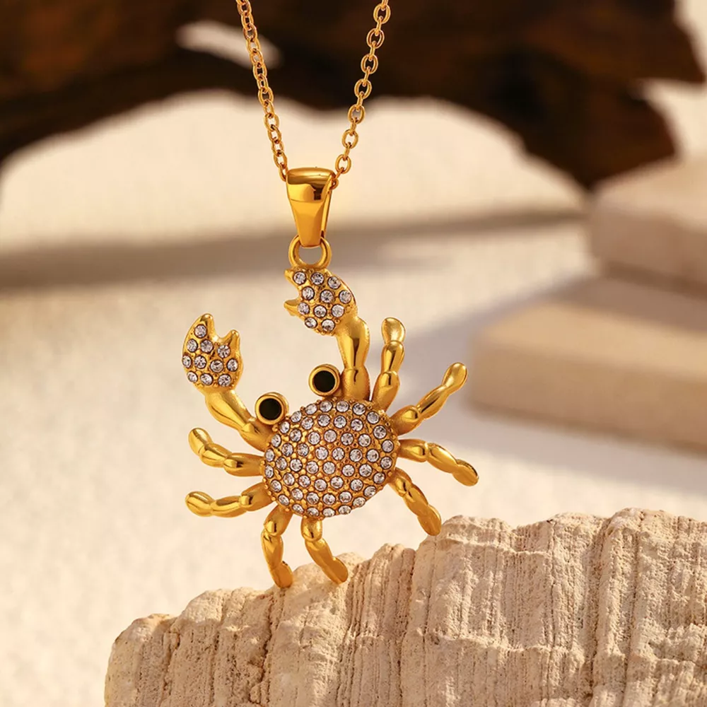 18K Gold-Plated Crab Pendant Necklace, image 3