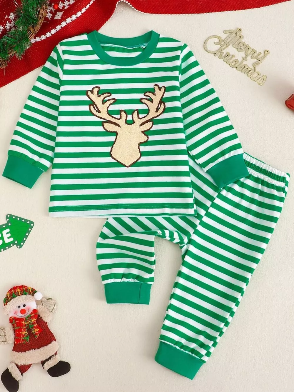 Children's Christmas Striped Pajama Set, image 6