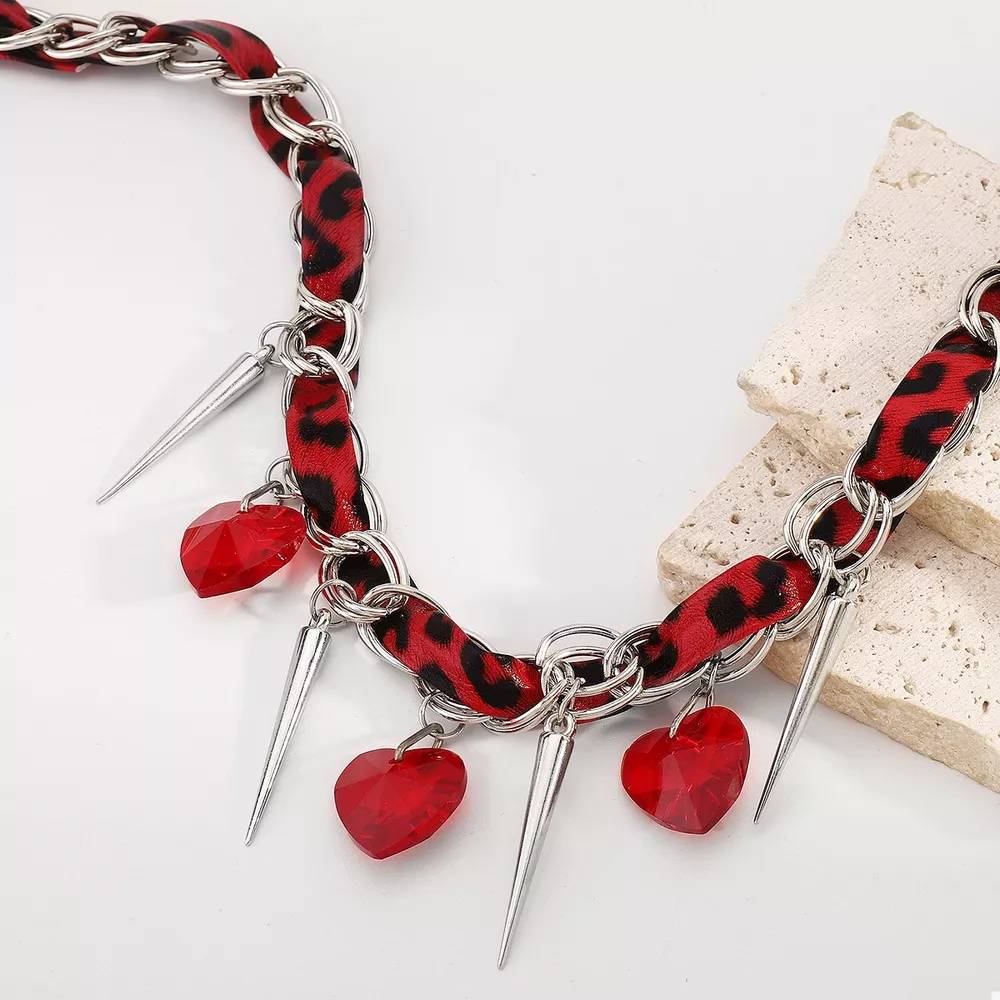 Heart Charm Choker Necklace with Metal Spikes, image 7