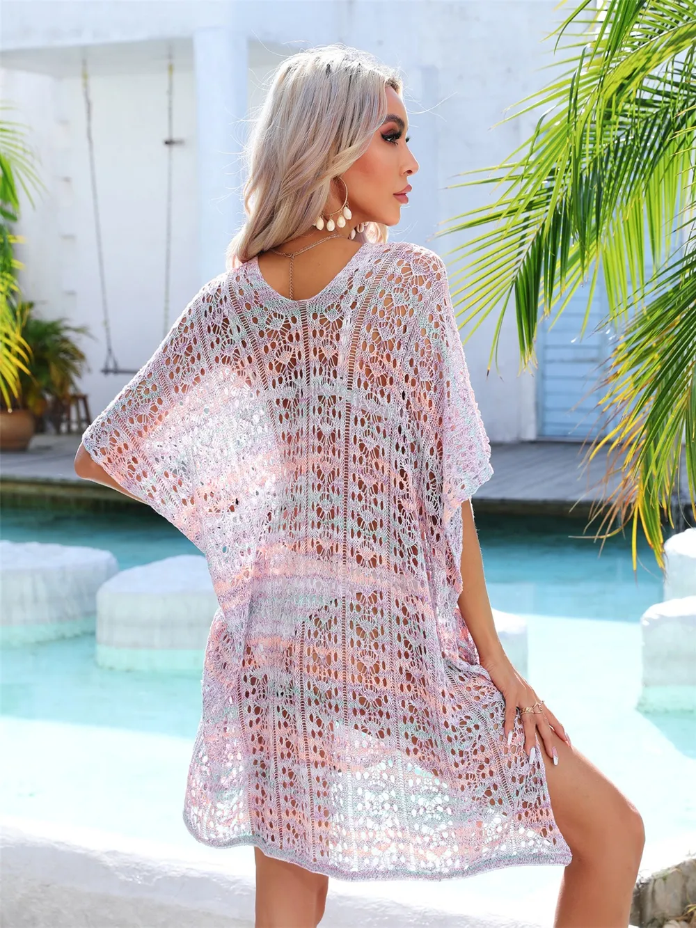 Slit Openwork V-Neck Cover Up, image 9