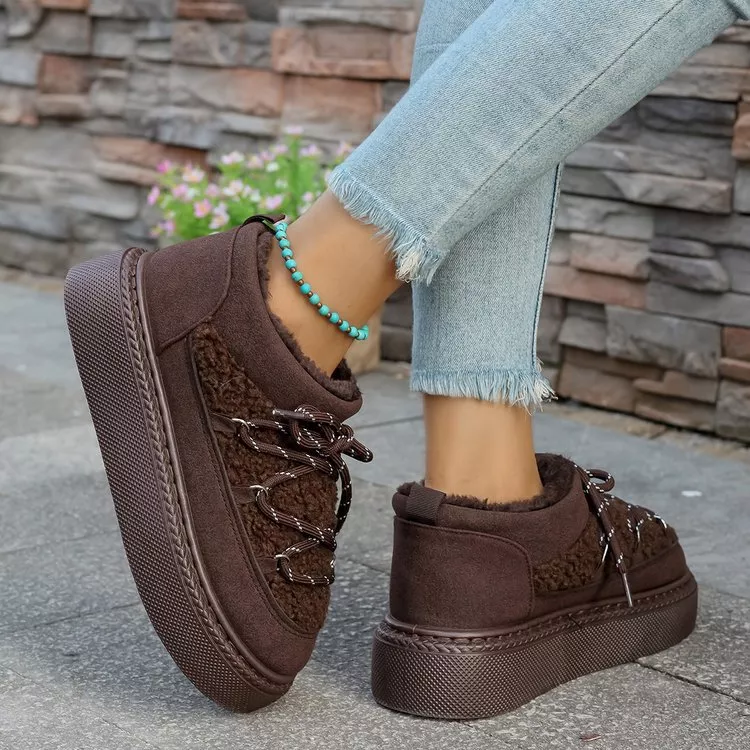 Cozy Plush Lined Lace-Up Platform Winter Boots, image 6
