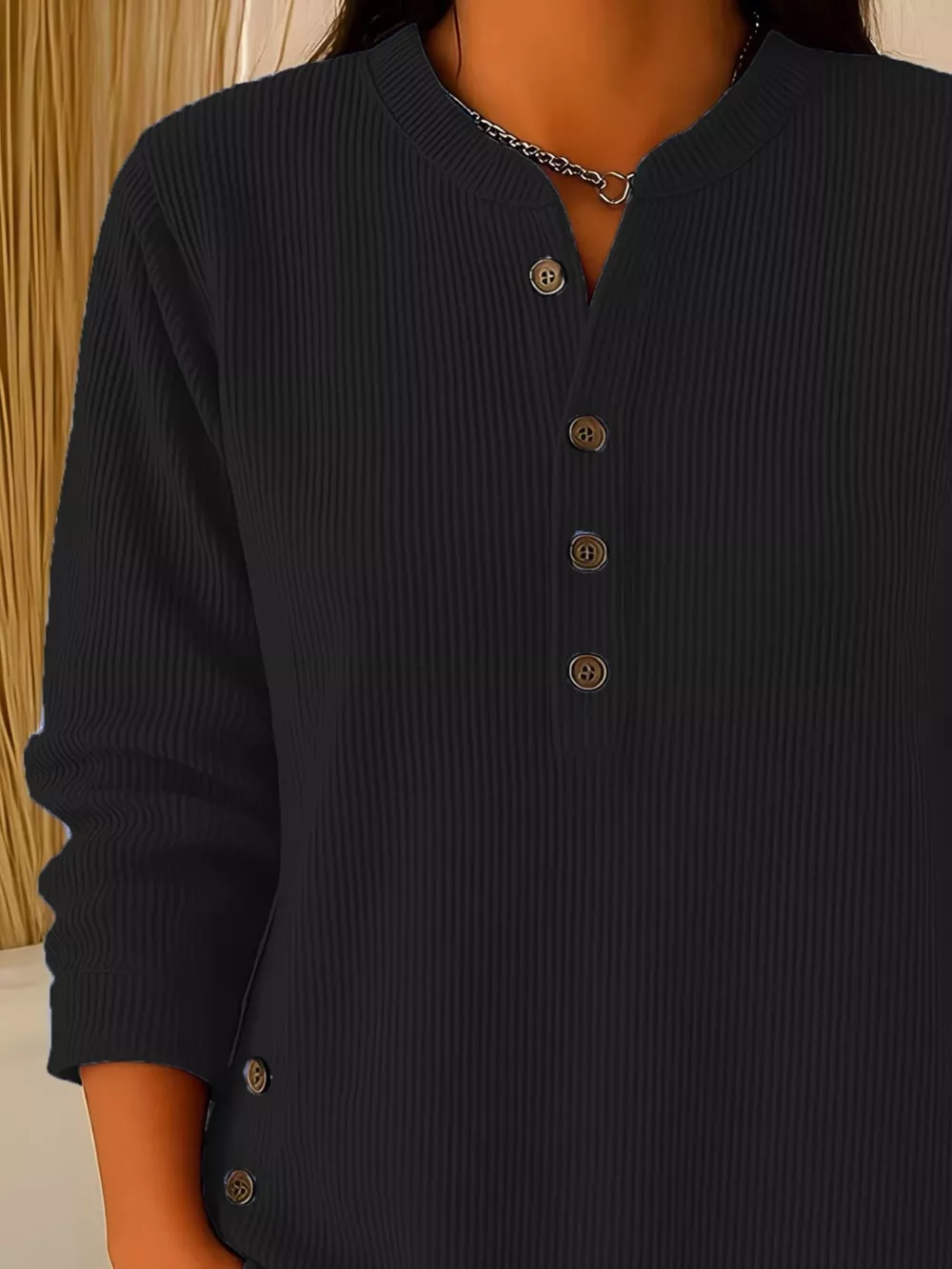 Full Size Ribbed Half Button Henley Top Plus Size, image 9