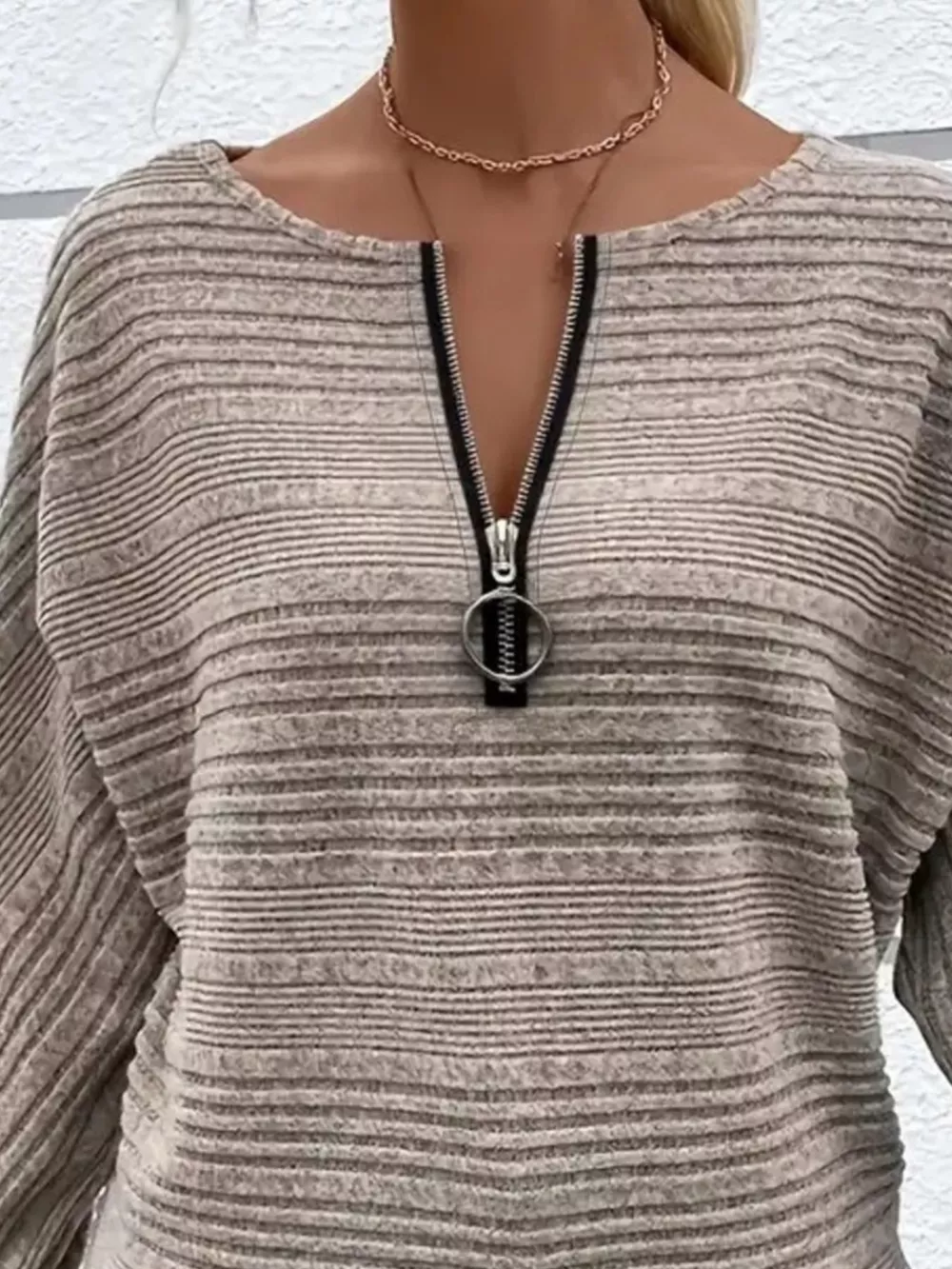 Ribbed Knit Quarter Zip Sweatshirt, image 2