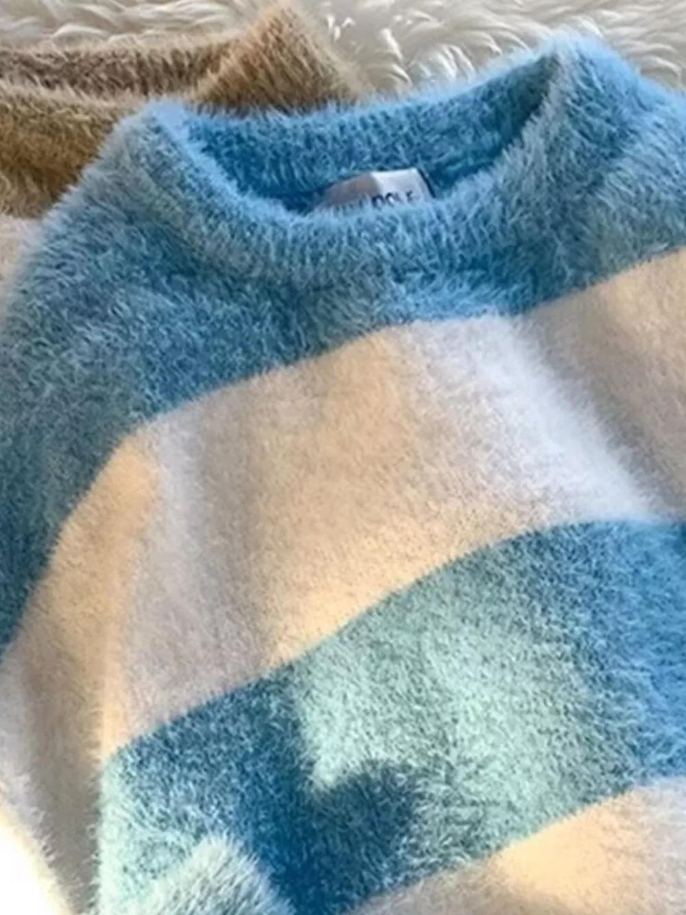 Men's Striped Fuzzy Knit Pullover Sweater, image 3