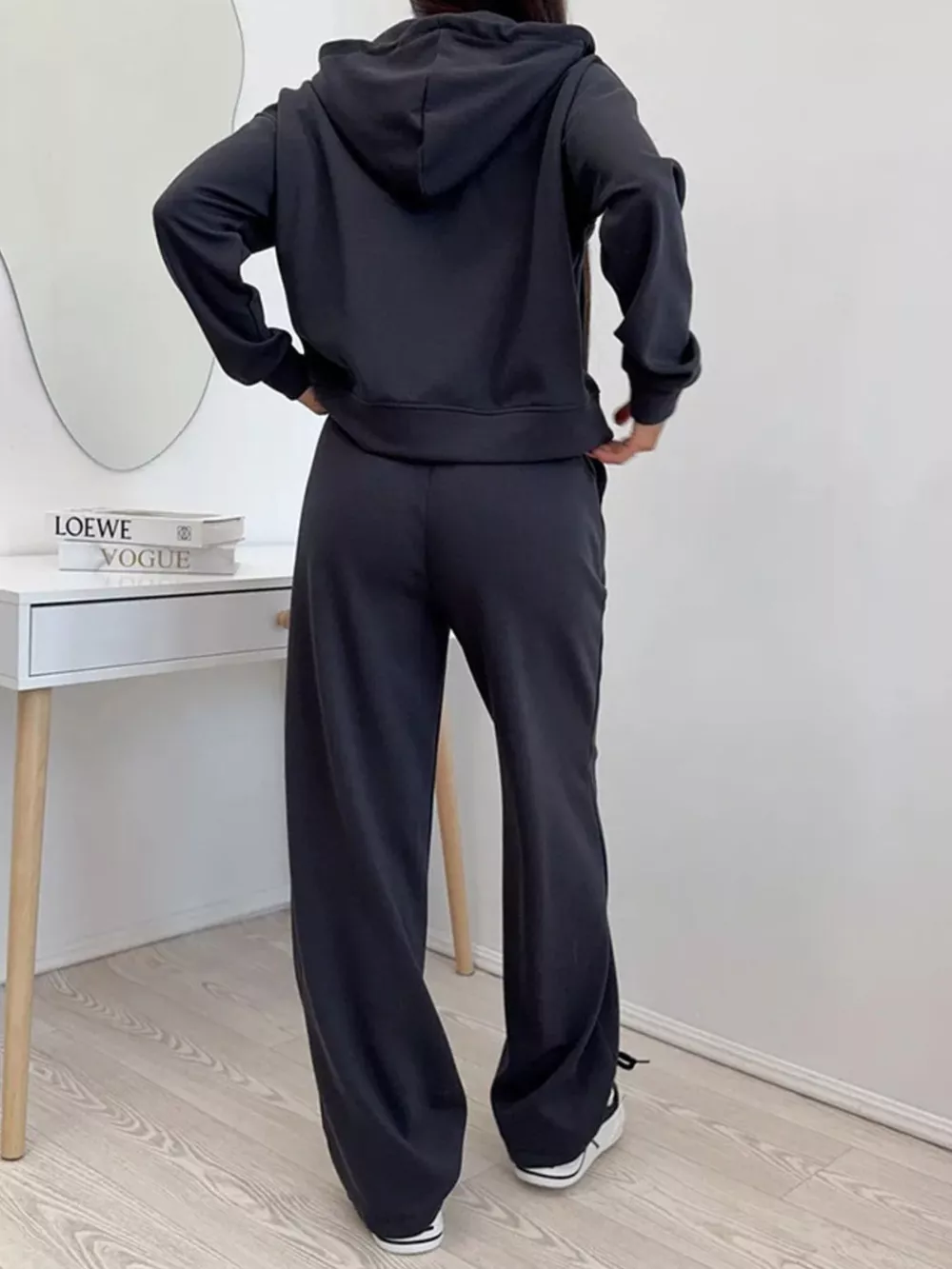 Zip-Up Hoodie and Wide-Leg Pants Set, image 20