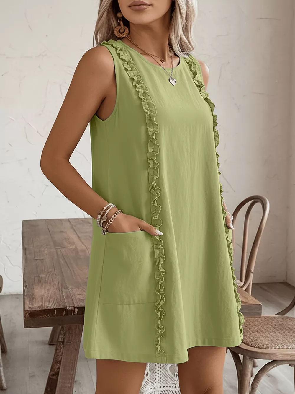 Frill Sleeveless Round Neck Dress, image 3