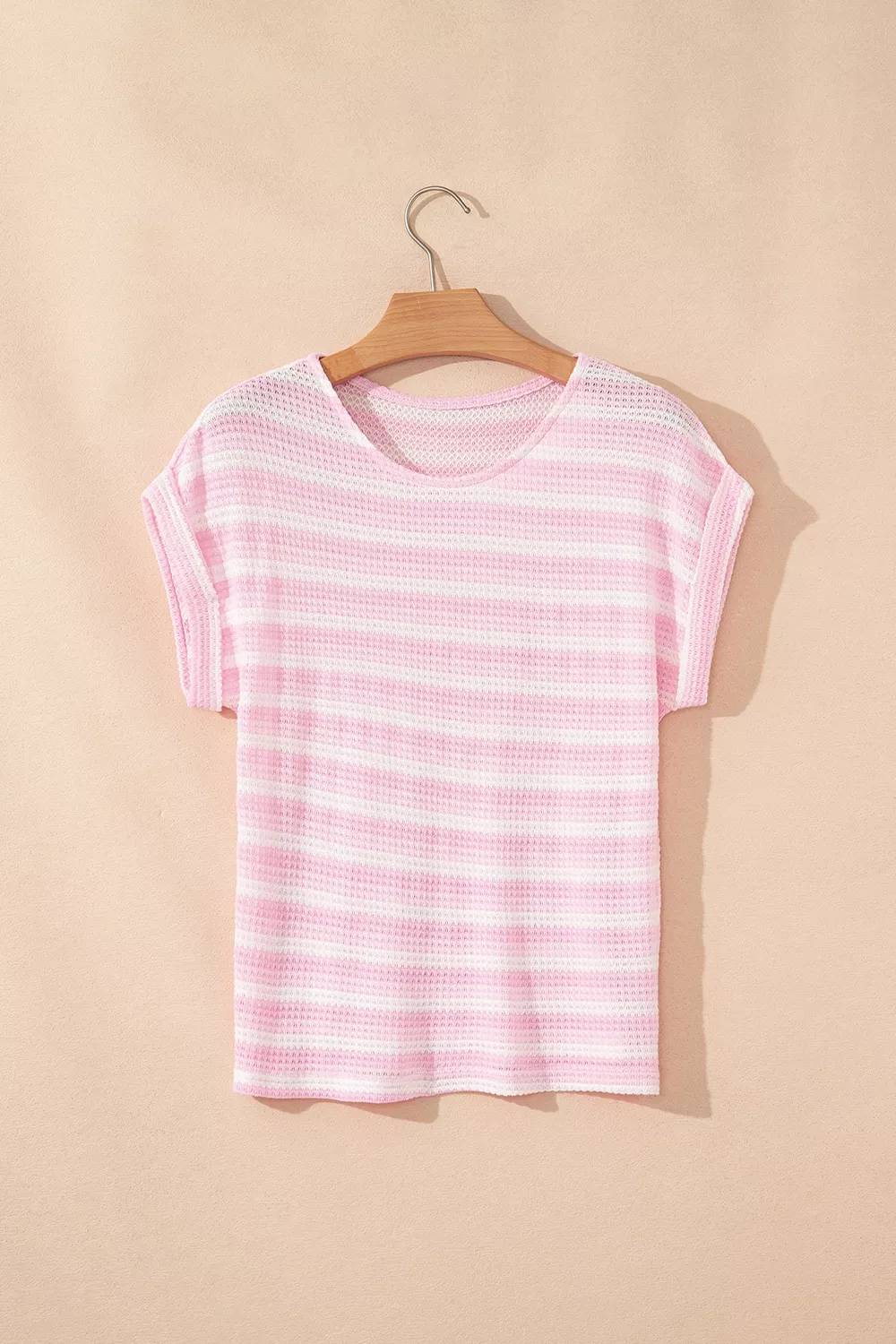 Striped Print Waffle Knit T Shirt, image 7