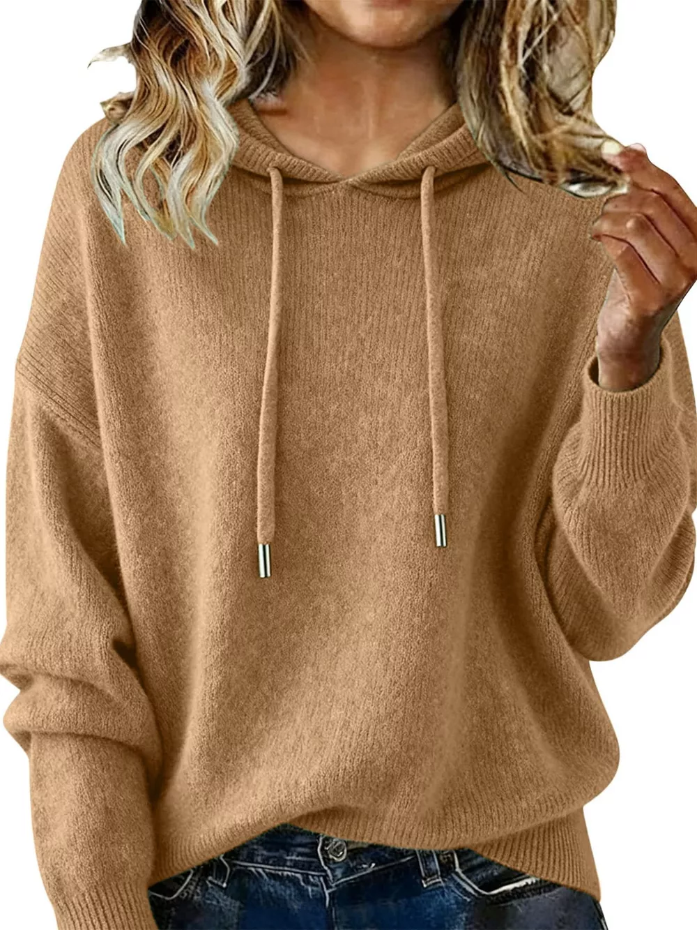 Drawstring Long Sleeve Hooded Sweater, image 20
