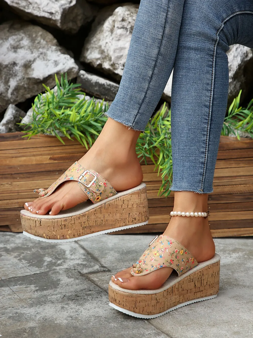 Floral Print Wedge Platform Sandals, image 8