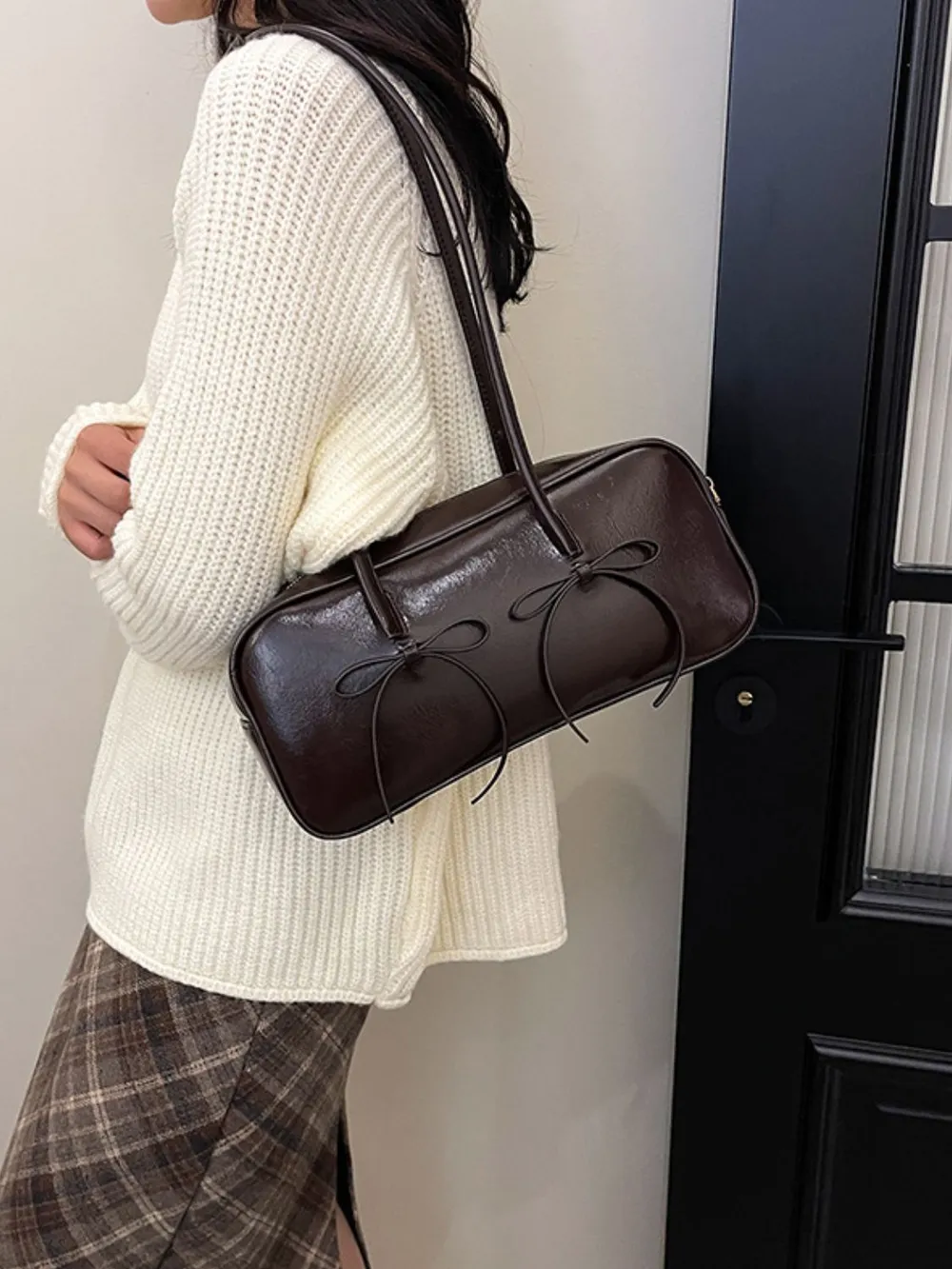 PU Leather Bow Trim Shoulder Bag, image 10
