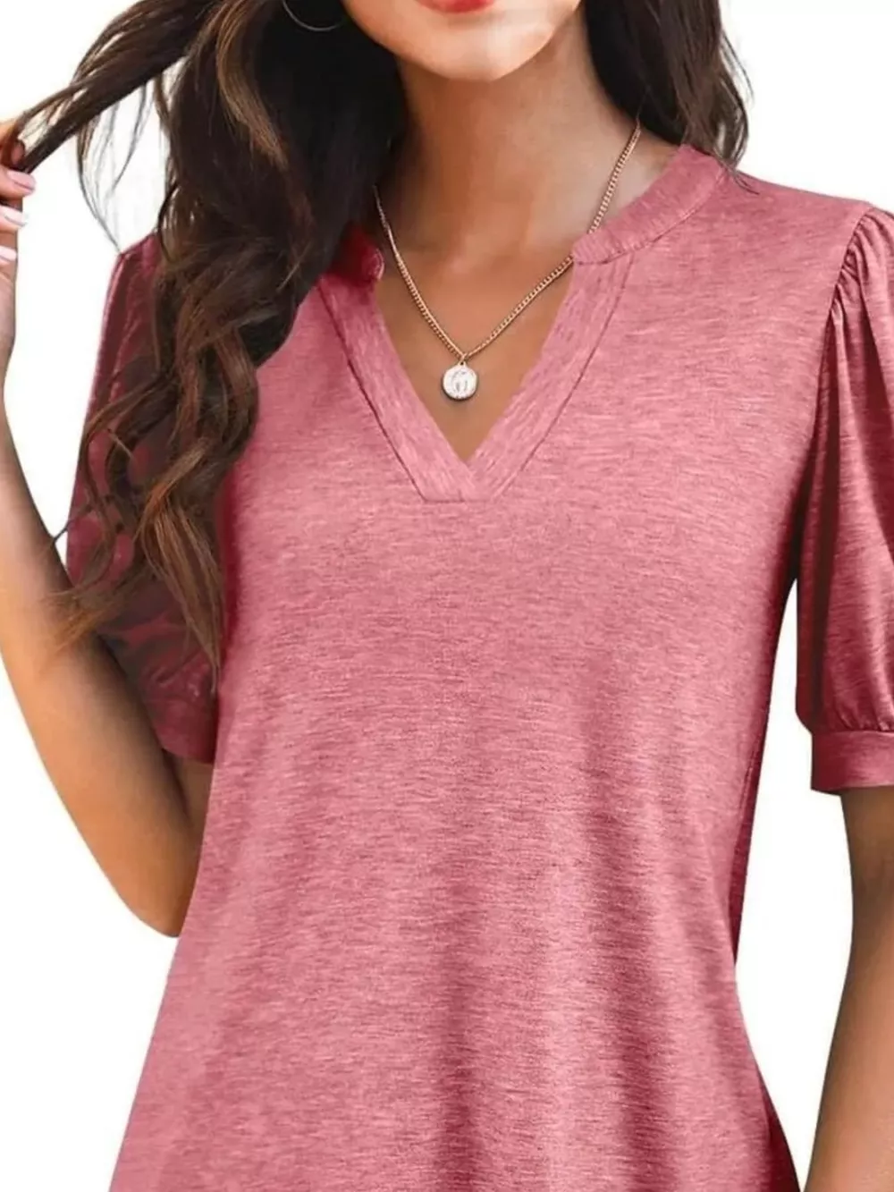 Puff Sleeve Notched Casual T-Shirt, image 17