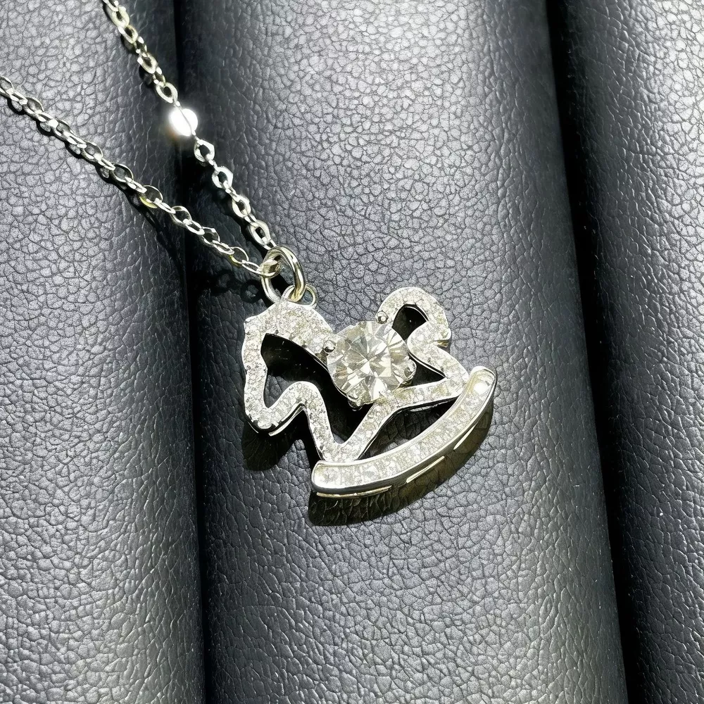 Moissanite 925 Sterling Silver Rocking Horse Necklace, image 3