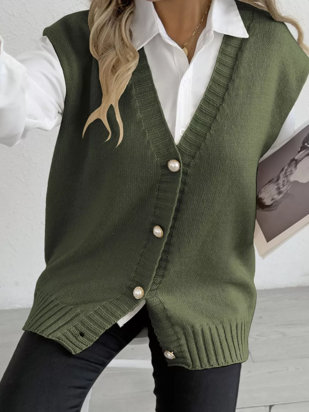 Button-Down Button Up Sweater Vest, image 8