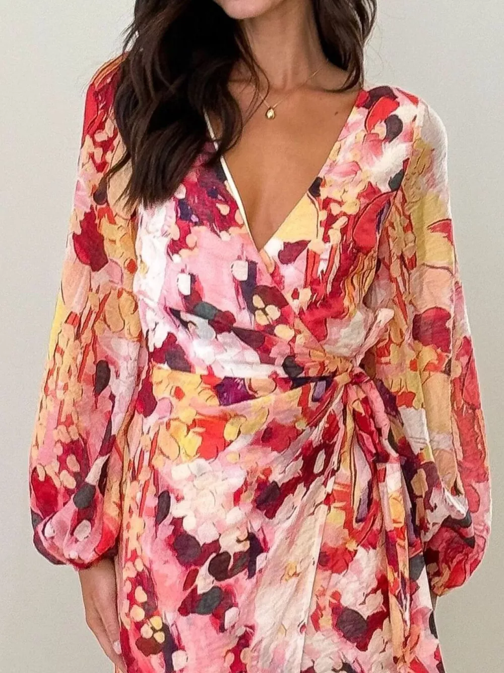 Surplice Long Sleeve Tie Waist Dress, image 15