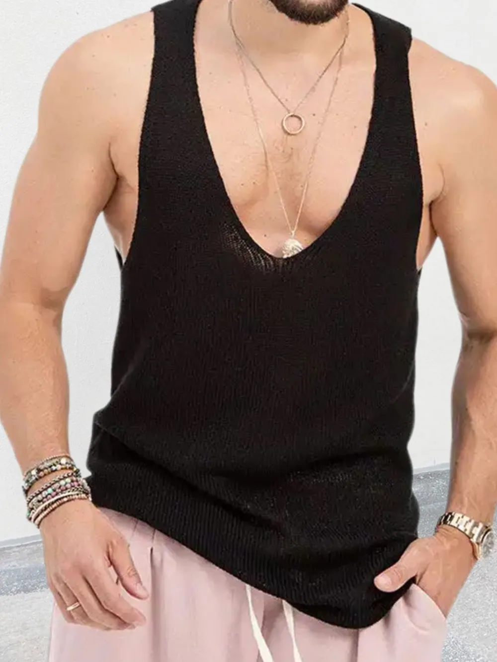 Men's Plus Size V-Neck Wide Strap Tank, image 5