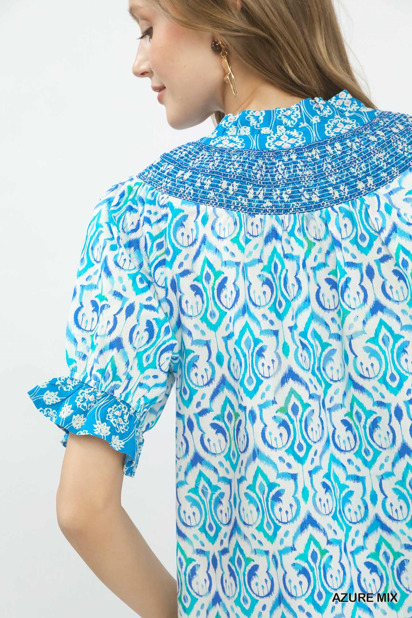 Mix Boho Puff Sleeve Smocked Top, image 4