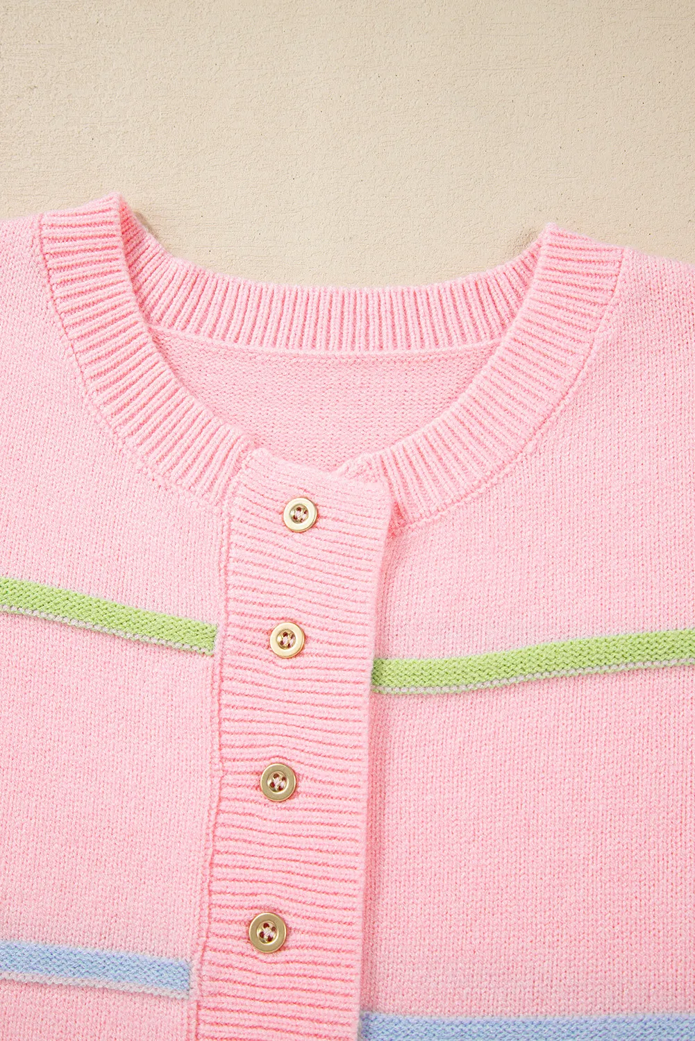 Contrast Striped Half Button Round Neck Sweater, image 4
