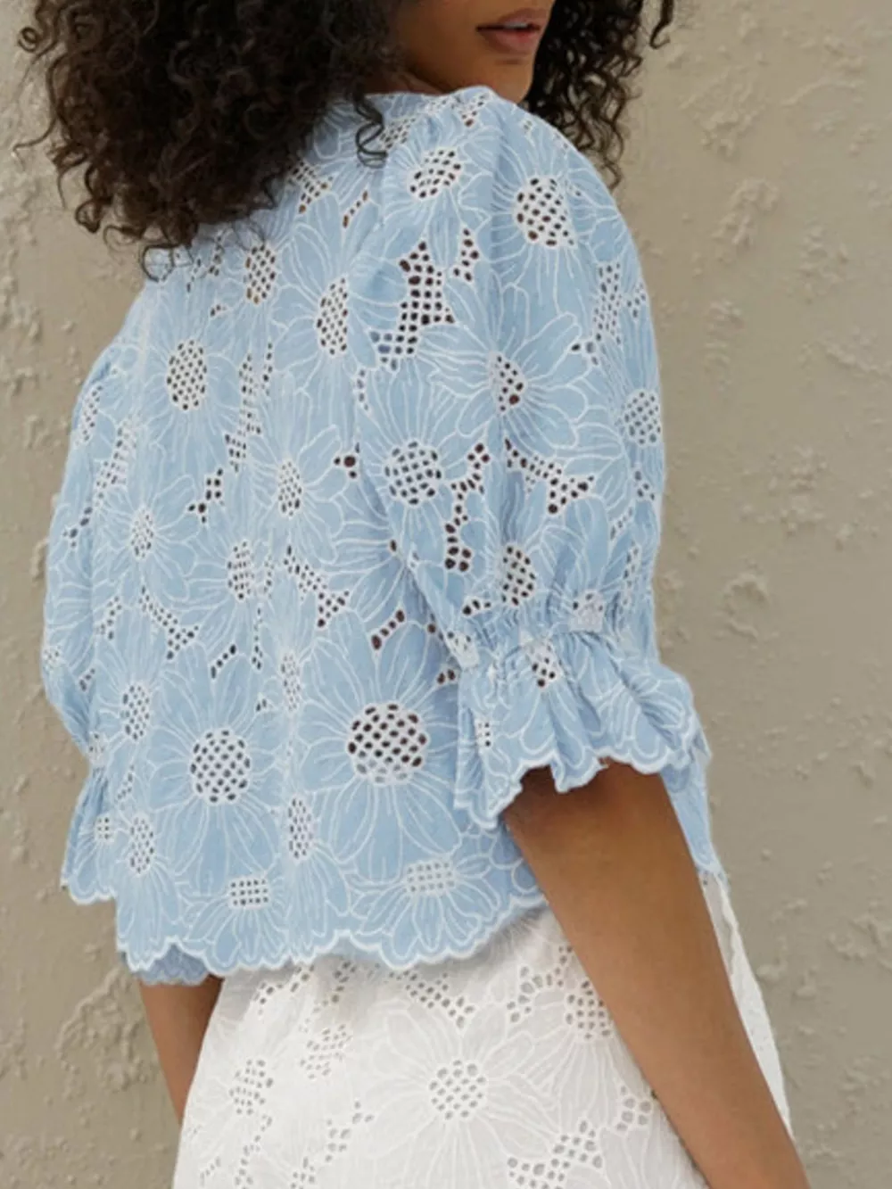 Embroidered Flounce Sleeve Blouse, image 5