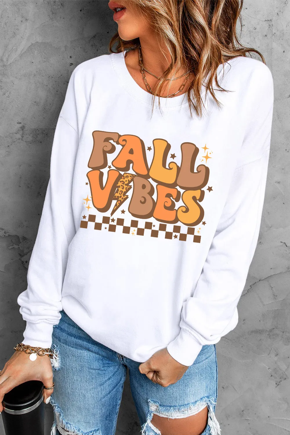 Letter Graphic Round Neck Long Sleeve Sweatshirt, image 4