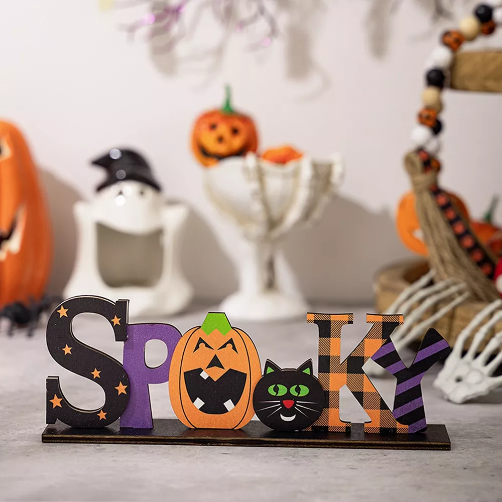 Halloween Decorative Object Set with Wicked and Spooky Wooden Signs, image 9