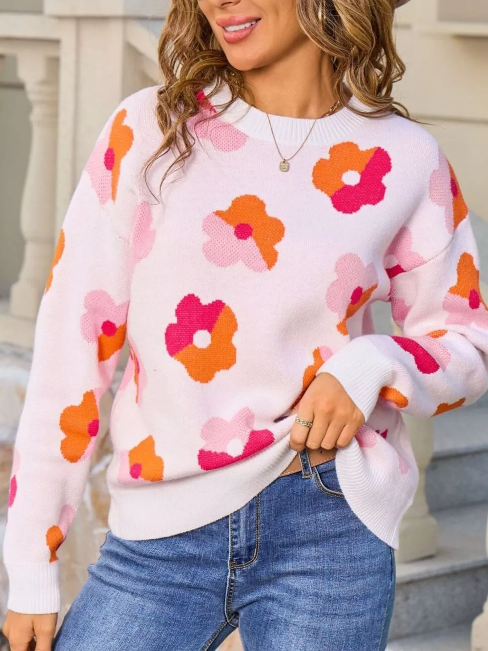 Floral Crew Neck Long Sleeve Sweater, image 15
